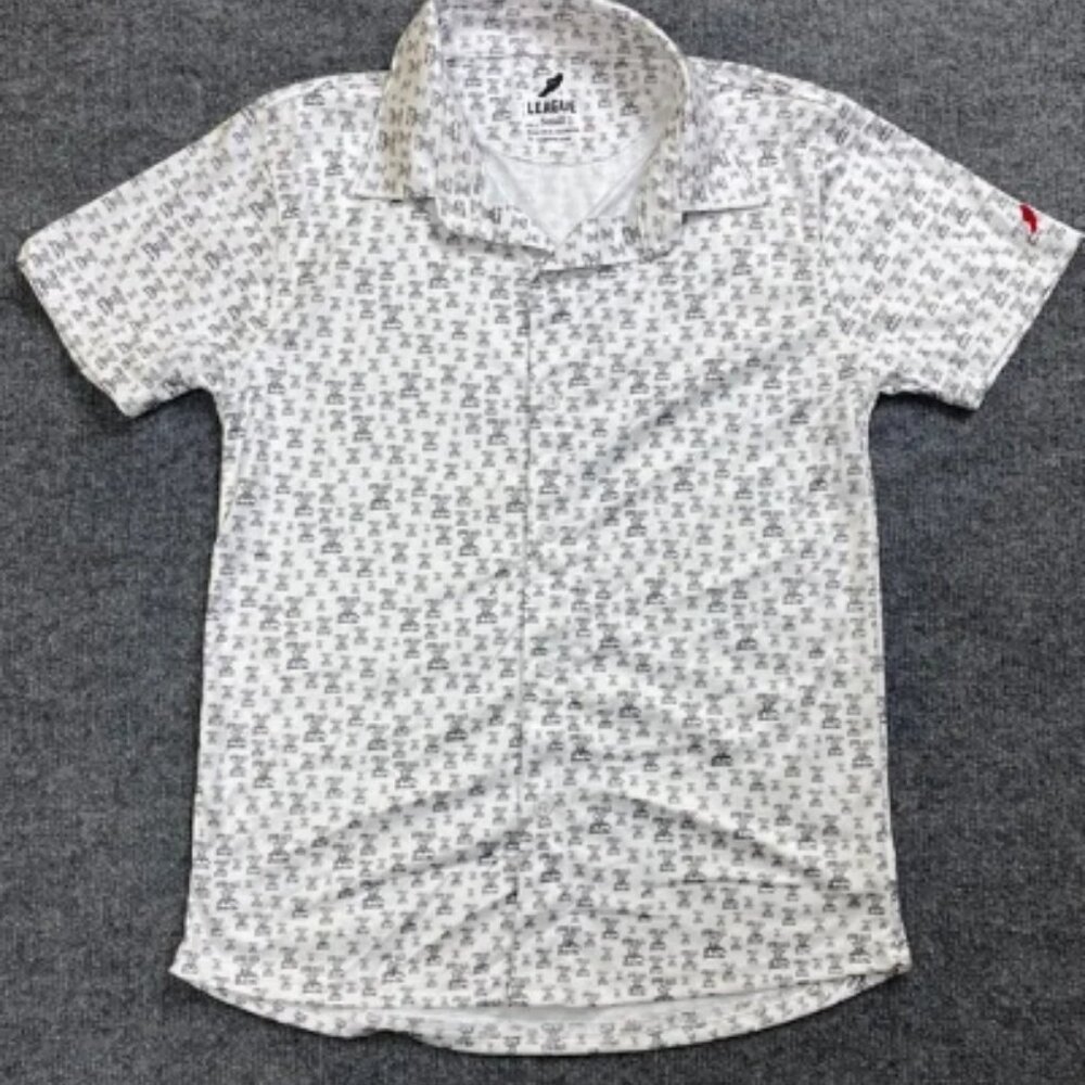 League 91 Men's Small Button Up Short Sleeve Shirt AOP Flora-Bama Yacht Club